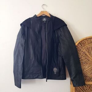 Overwatch Black Hooded Jacket Zip Up Faux Leather S Her Universe